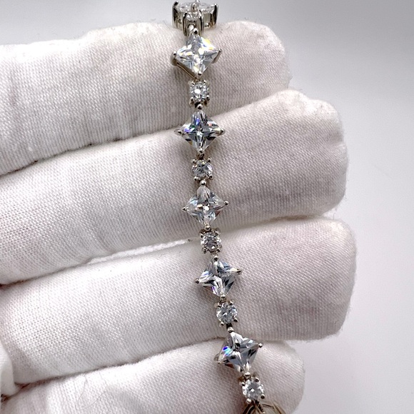 Sterling Silver Princess-Cut & Round Cubic Zirconia Tennis Bracelet - Picture 8 of 16